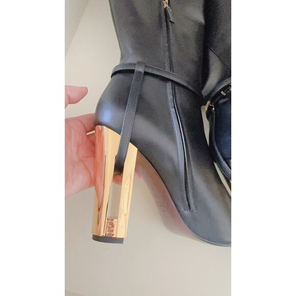 Fendi 105MM Leather Traced Heel Boots 38.5 Nero - Picture 4 of 11